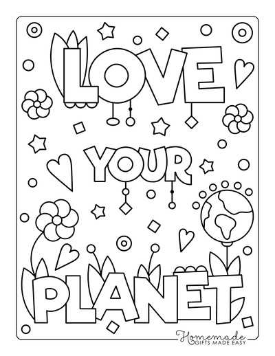 Planet Coloring Pages Love Your Planet Stars Flowers Hearts