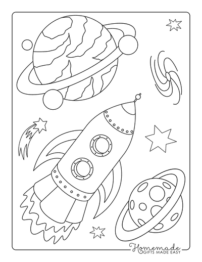 Planet Coloring Pages Rocket Ring Planet Shooting Star