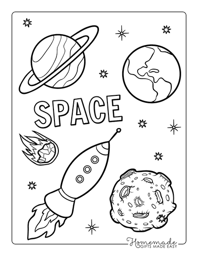 Planet Coloring Pages Space Planets Stars Rocket