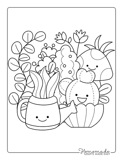 Plant Coloring Pages Adorable Potted Plants and Mushroom