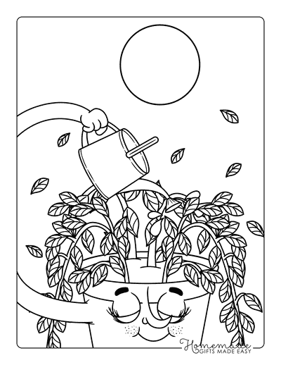 Plant Coloring Pages Cute Cartoon Plant Watering Itself