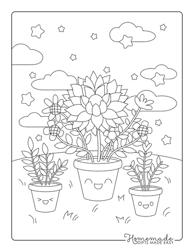 Plant Coloring Pages Cute Cartoon Plants Outline