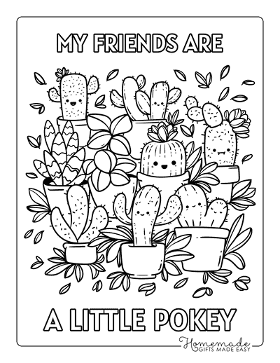 Plant Coloring Pages Cute Kawaii Cactuses Drawing