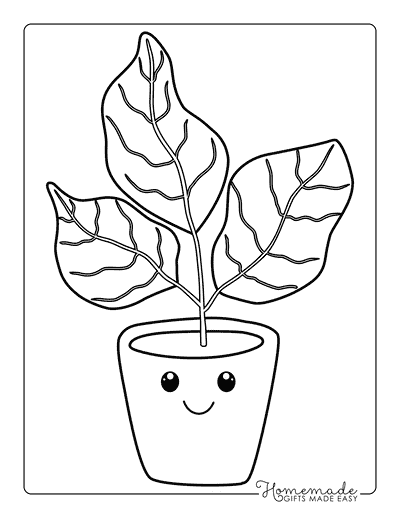 Plant Coloring Pages Kawaii Cute Cartoon Plant Ficus