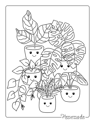 Plant Coloring Pages Kawaii Cute Cartoon Plant Friends