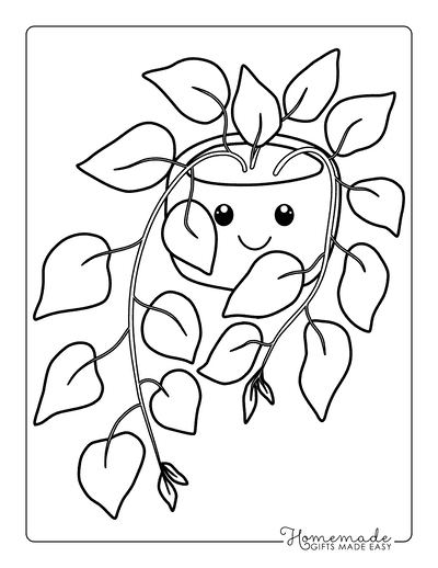 Plant Coloring Pages Kawaii Cute Cartoon Plant Hanging Plant
