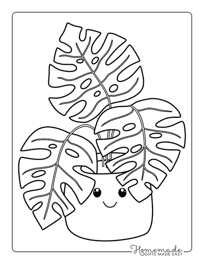 Plant Coloring Pages Kawaii Cute Cartoon Plant Monstera
