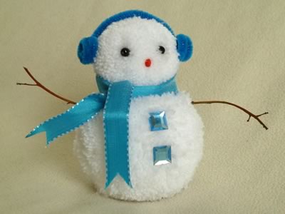 snowman christmas crafts - blue pom pom snowman