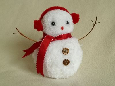 snowman christmas crafts - red pom pom snowman