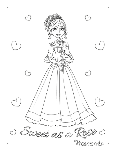 Princess Coloring Pages Cute With Rose