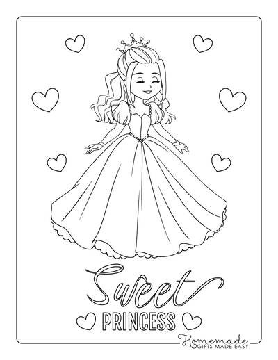 Princess Coloring Pages Frilly Dress Long Hair