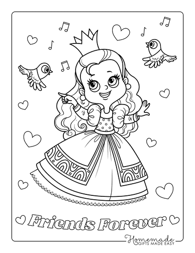Princess Coloring Pages Little Bird Sweet