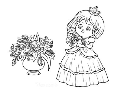 Princess Coloring Pages Picking a Flower