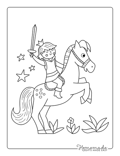 Princess Coloring Pages Prince Riding Horse With Sword