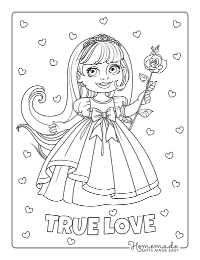 Princess Coloring Pages Sweet Princess With Rose