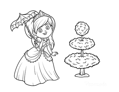 Princess Coloring Pages Walking in the Garden