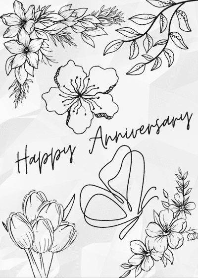 Printable Anniversary Cards Doodle Sketch Cute Spring Flowers