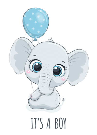 Printable Baby Cards Cute Elephant Blue Ballooon Boy