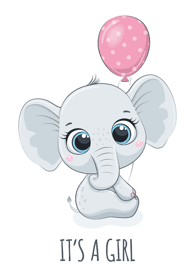 Printable Baby Cards Cute Elephant Pink Ballooon Girl