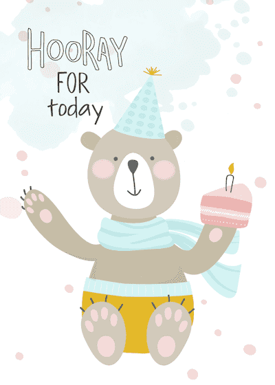 Printable Birthday Cards Bear Cake Hooray