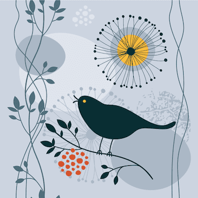 Printable Birthday Cards Bird Flowers Outline Abstract