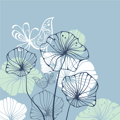 Printable Birthday Cards Blue Green Abstract Flowers Birds