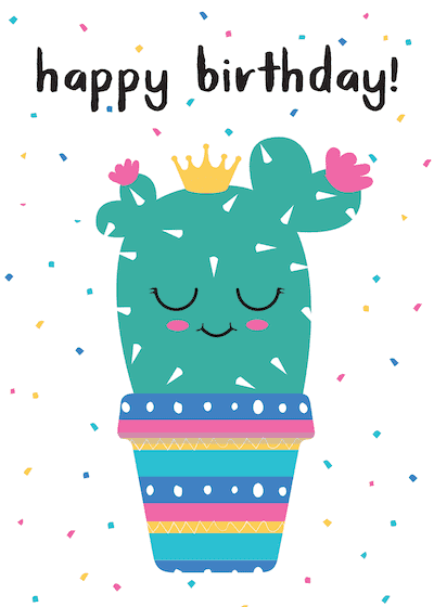Printable Birthday Cards Colorful Cactus