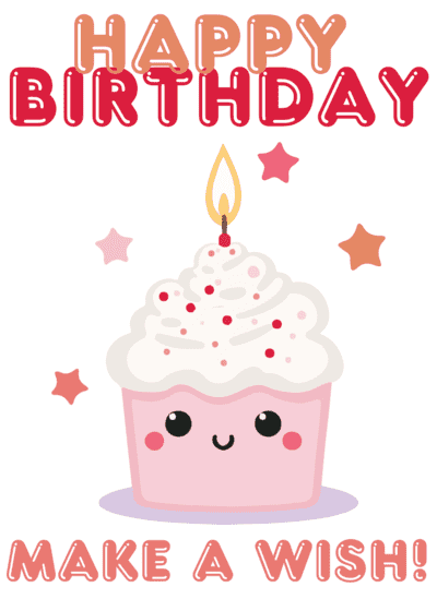 Printable Birthday Cards Colorful Kawaii Cupcake