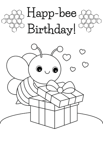 Printable Birthday Cards Coloring Bee Gift