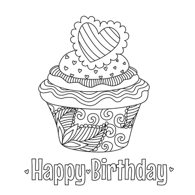 Printable Birthday Cards Coloring Cupcake