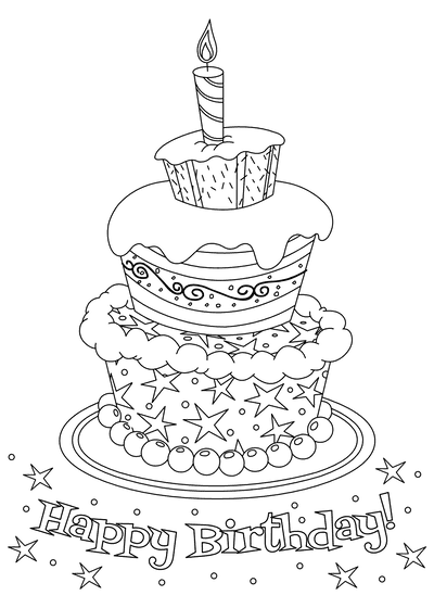 Printable Birthday Cards Coloring Layered Cake
