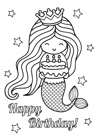 Printable Birthday Cards Coloring Mermaid