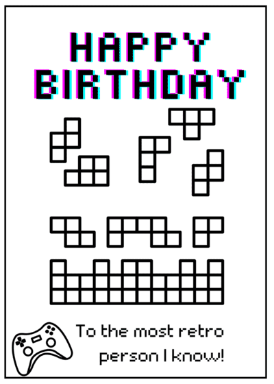 Printable Birthday Cards Coloring Retro Games Tetris
