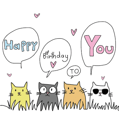 Printable Birthday Cards Cute Cats Grass Hearts