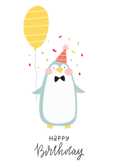 Printable Birthday Cards Cute Penguin Bow Tie Balloon