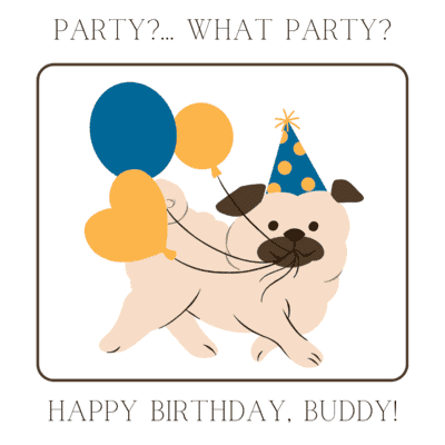 Printable Birthday Cards Cute Pug Dog Surprise Party