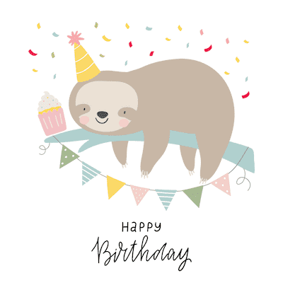 Printable Birthday Cards Cute Sloth Bunting Confetti Cake
