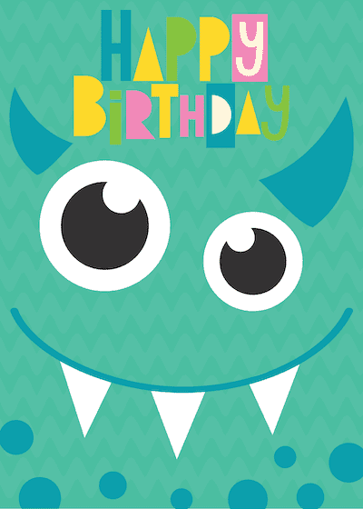 Printable Birthday Cards Funny Monster for Kids