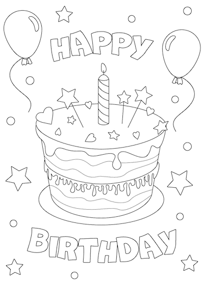 Printable Birthday Cards Layered Cake Confetti Balloons