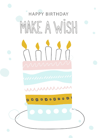 Printable Birthday Cards Make a Wish Cake Pastel