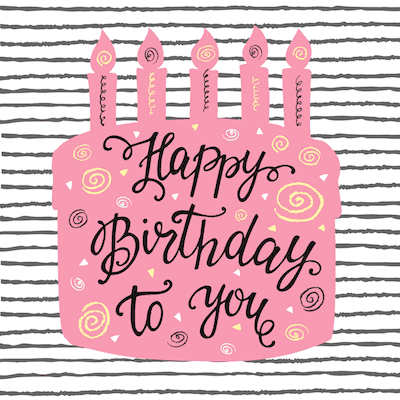 Printable Birthday Cards Pink Cake Stripes