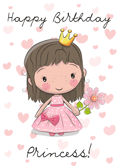 Printable Birthday Cards Princess Hearts