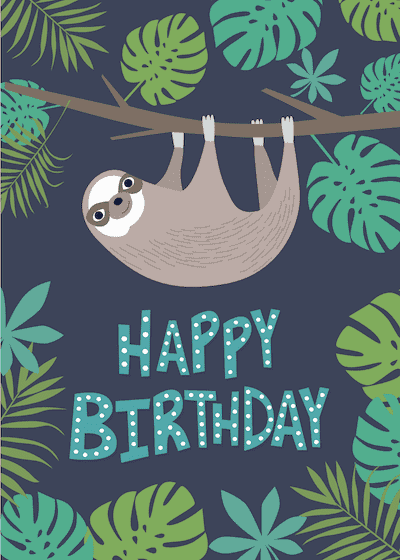 Printable Birthday Cards Sloth Jungle