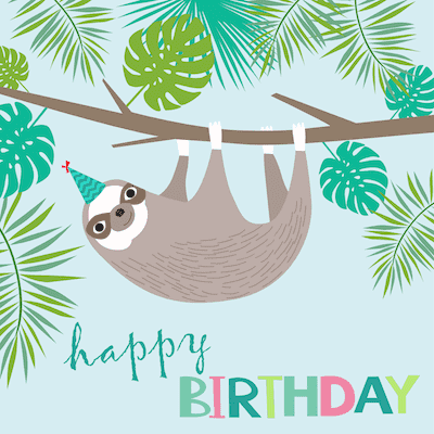 Printable Birthday Cards Sloth Party Hat Jungle