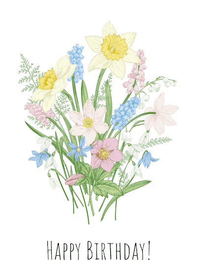 Printable Birthday Cards Spring Bouquet