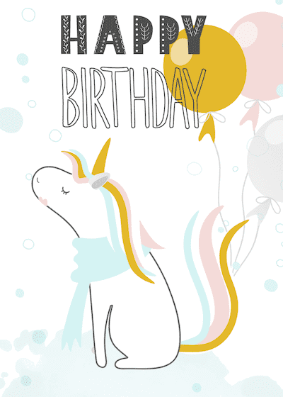 Printable Birthday Cards Unicorn Pastel
