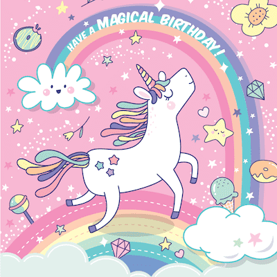 Printable Birthday Cards Unicorn Rainbow Candy