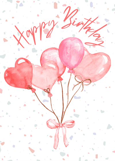 Printable Birthday Cards Watercolor Heart Balloons