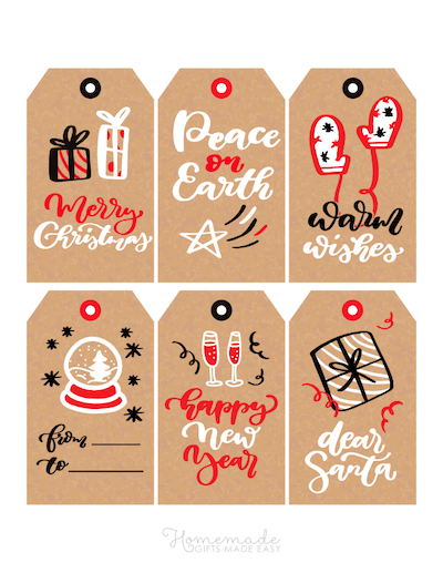 Printable Christmas Tags Black White Red Paper Snowglobe Mittens Gifts 6