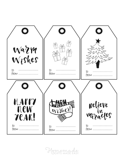 Printable Christmas Tags Black White to From Word Art 6